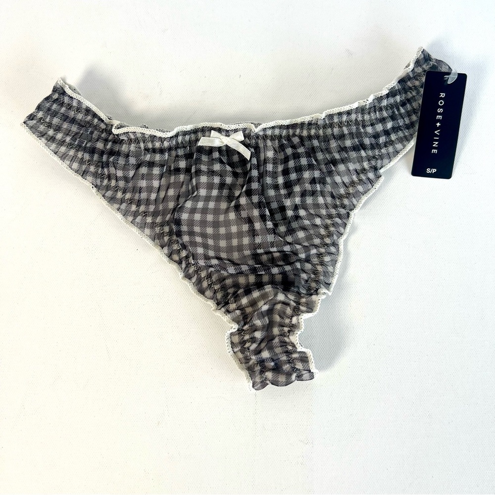 NWT • Women’s Rose + Vine Thong Panties • Size: Small • Black & White Gingham